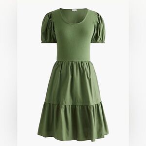 J Crew Green Puff Sleeve Dress